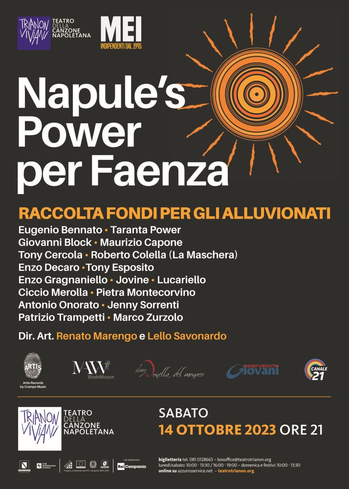 Sabato 14 ottobre, un grande concerto di beneficenza, inaugura la stagione del teatro della Canzone napoletana