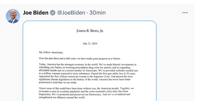 Biden Su X annuncio