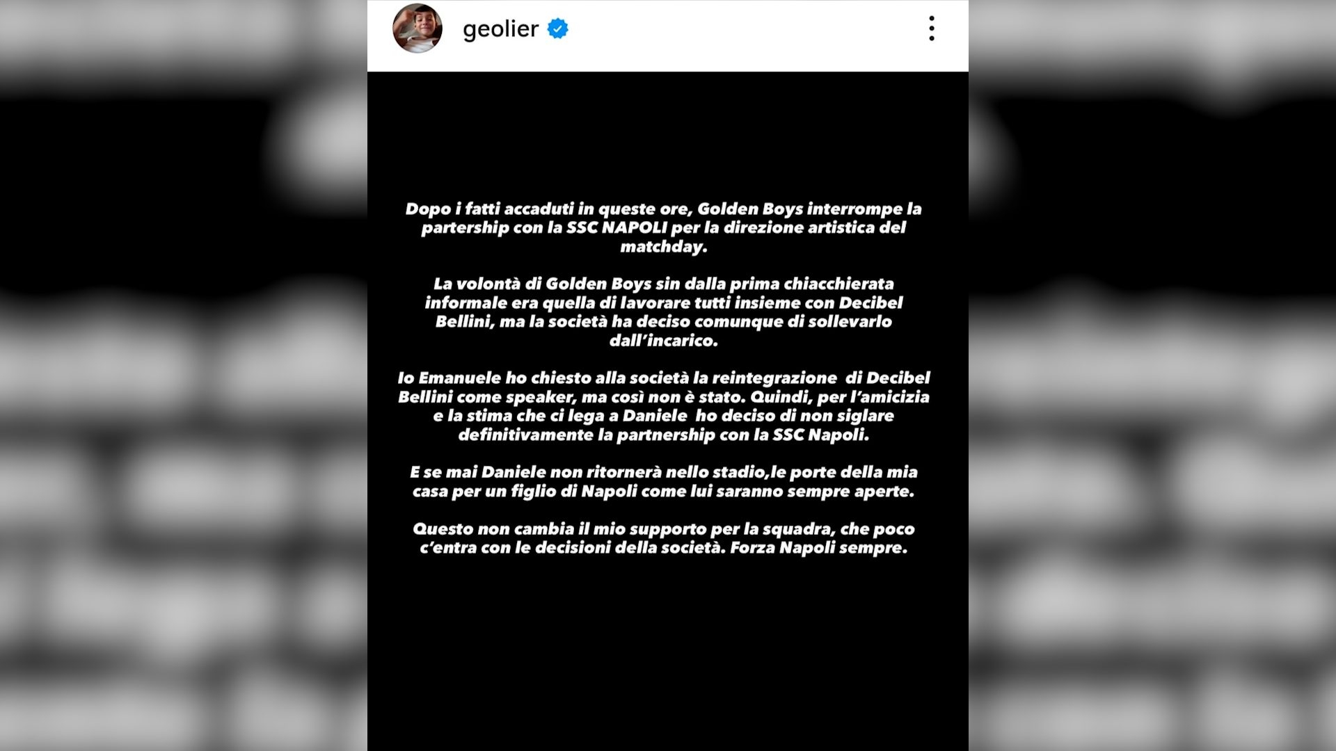 geolier golden boys post social ssc napoli stadio maradona