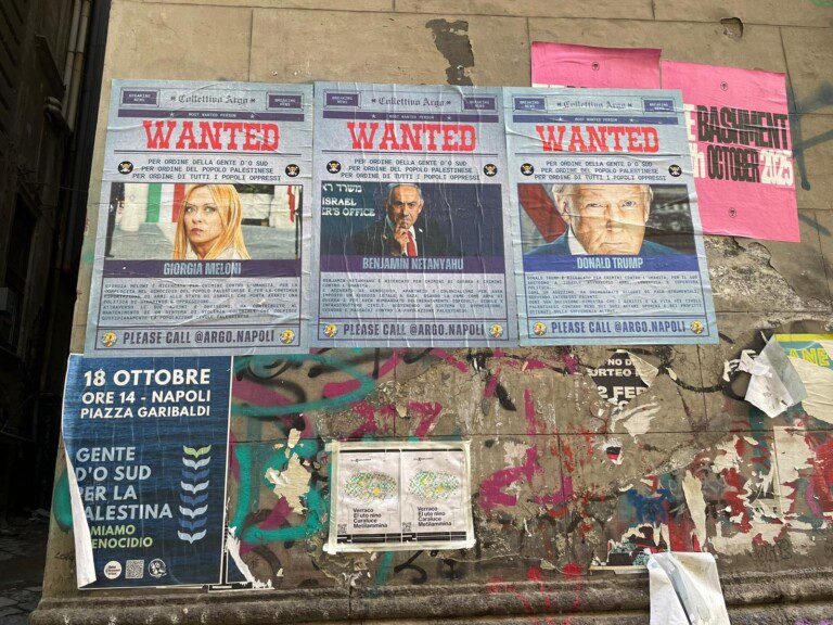 manifesti meloni trump netanyahu ricercati