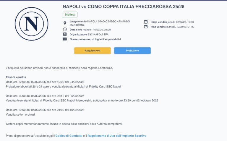 Napoli Como biglietti coppa italia